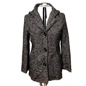 INTL. Details Coat. Size Large. Gray Hooded Tweed Nubby Fuzzy Lined. AL